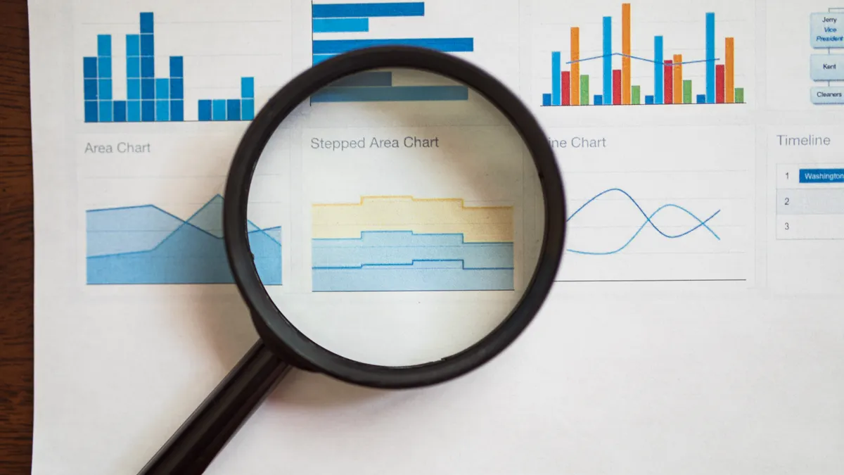 SEO competitor analysis checklist for content teams — A Magnifying Glass on a Page of Various Charts